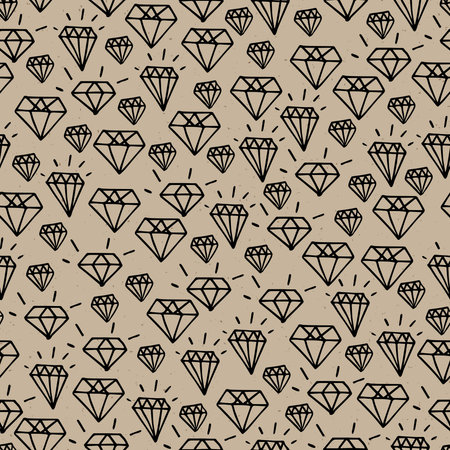 Vector seamless diamond seamless pattern, hipster style elements on brown backgroundのイラスト素材