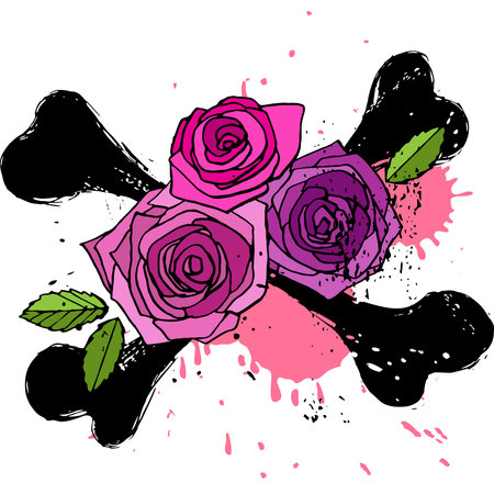 Black crossbones with colorful rosesのイラスト素材