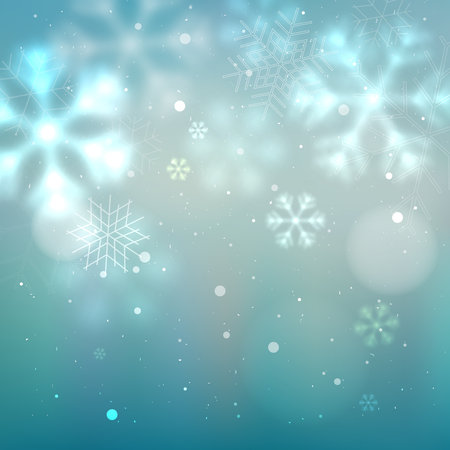 Blue and turquoise winter snowflake blurred background, backdrop for invitation card, banner or flyer designのイラスト素材