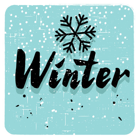 Winter retro card with calligraphy word and snowflake on grunge style textured backgroundのイラスト素材