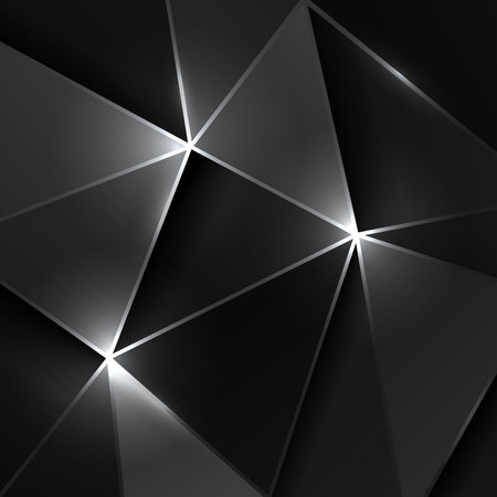 Black triangle geometric shiny background, vector empty gray scale patternのイラスト素材