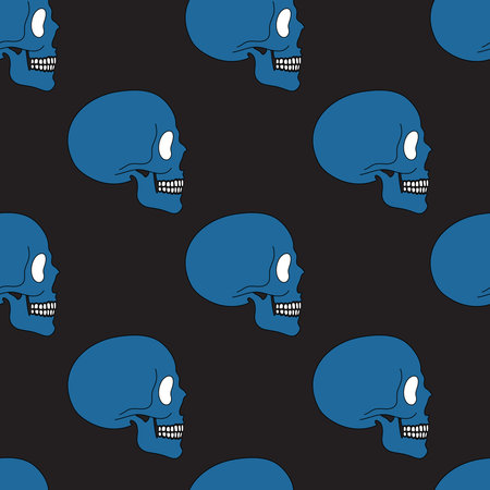 Simple blue human skull seamless pattern, vector backgroundのイラスト素材
