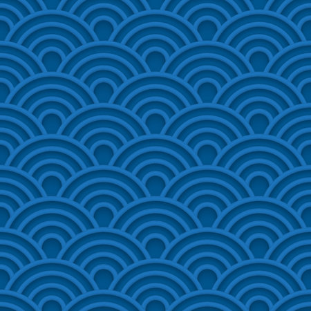 Blue wave 3d seamless pattern, vector sea background with abstract shapesのイラスト素材