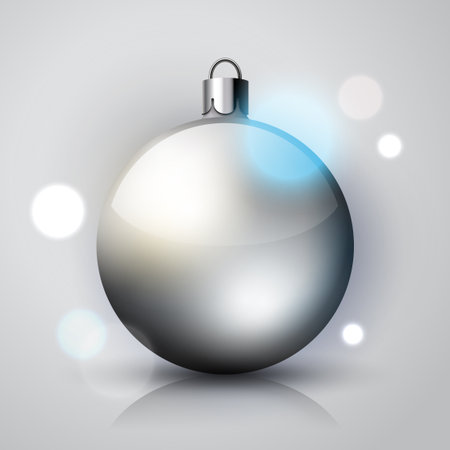 Silver simple Christmas ball, vector decoration; clear illustration for business winter holidays invitation cardのイラスト素材
