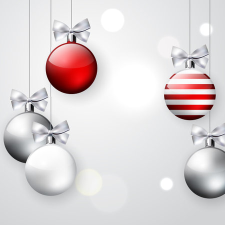 Christmas ball decoration background, vector winter holidays illustration with empty space for textのイラスト素材