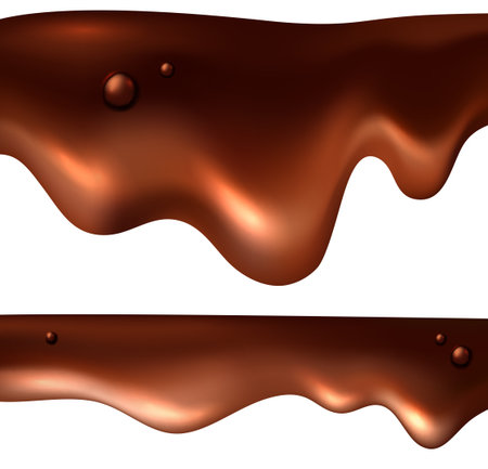 Chocolate realistic drip set; melted brown cocoa backdrop illustration; vector sweet food backgroundのイラスト素材