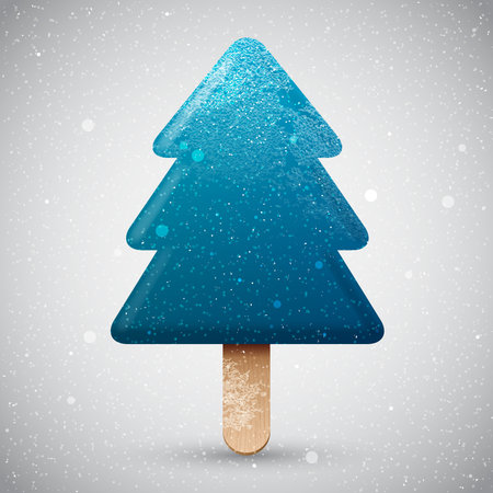 Blue Christmas tree ice cream on a stick, vector winter holiday snowy iconのイラスト素材