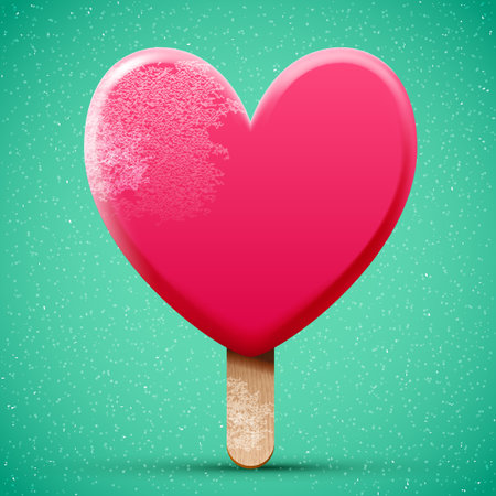 Pink chocolate heart shaped freeze ice cream, realistic bright 3d vector iconのイラスト素材