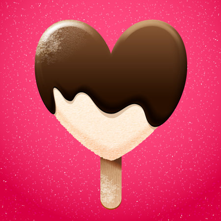 Delicious vanilla ice cream with chocolate melted top, vector graphic bright sweet food iconのイラスト素材