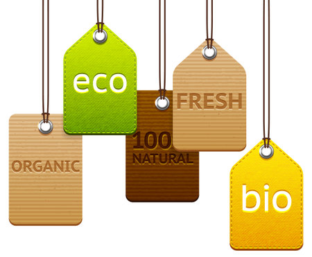 Set of different textured eco and organic labelsのイラスト素材
