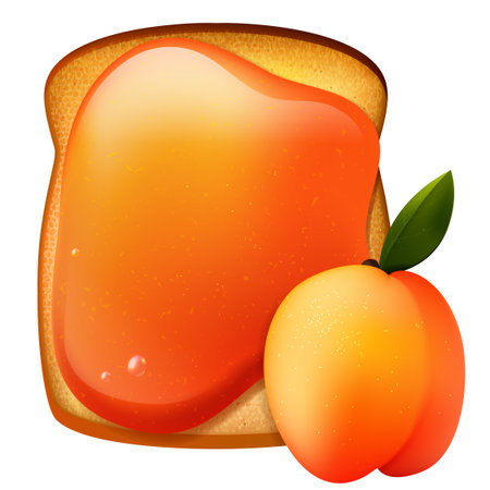 Peach jam breakfast toast, vector morning meal illustration, realistic isolated food iconのイラスト素材