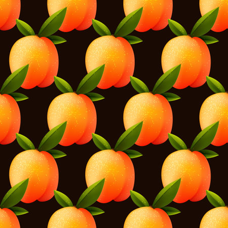 Bright ripe peach seamless background, vector fruit patternのイラスト素材