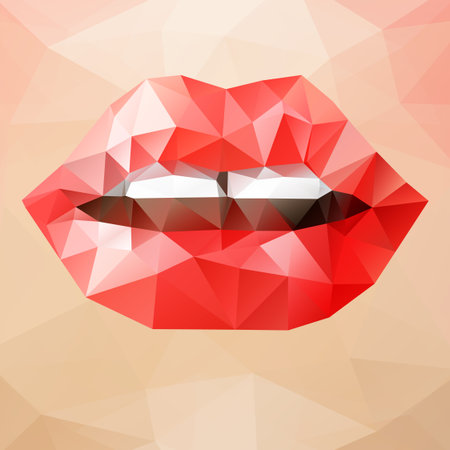 Beautiful woman red triangle lips, vector abstract bright geometric illustrationのイラスト素材