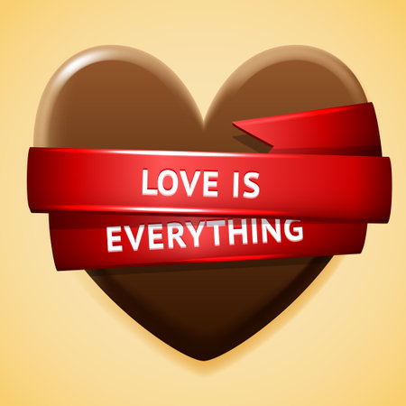 Ñhocolate heart with shiny red ribbon, love is everything vector illustrationのイラスト素材