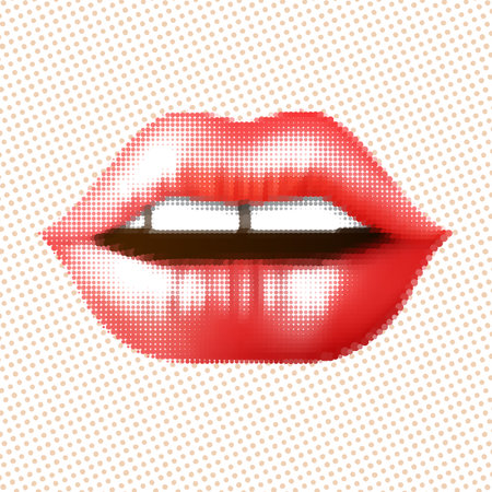 Halftone red attractive woman lips, vector illustration in retro styleのイラスト素材