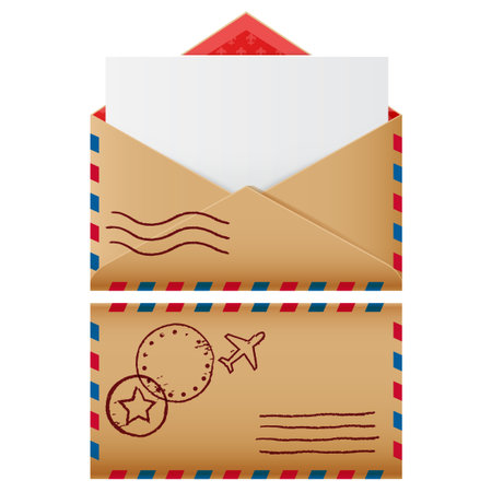 Two mail icons, open envelope with blank letter, vector isolated realistic symbol of communicationのイラスト素材
