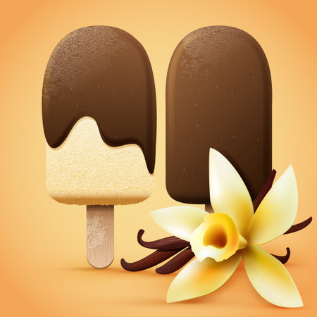 Realistic chocolate ice cream with vanilla flavour. Summer vector illustration.のイラスト素材
