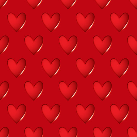 Heart red seamless background, vector 3d love shiny patternのイラスト素材