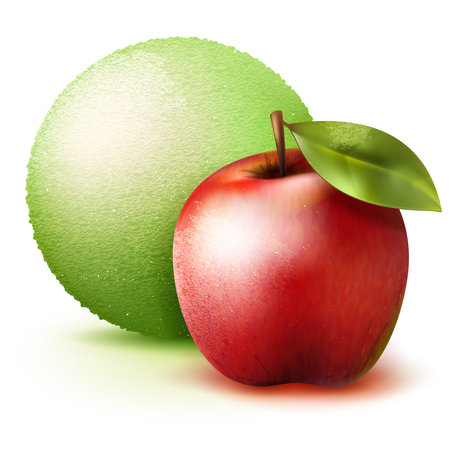Scooped apple ice cream. Vector realistic ice-cream with red appleのイラスト素材