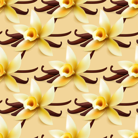 Vanilla flower vector seamless background, sweet wrapping paper pattern for bakery or 
confectionery shopのイラスト素材
