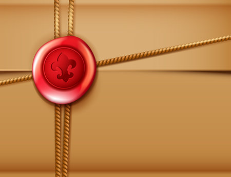 Package background with red wax seal, vector realistic illustrationのイラスト素材