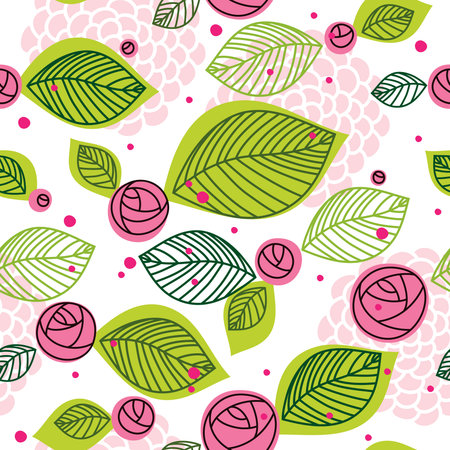 Floral seamless pattern with roses and leaves.のイラスト素材