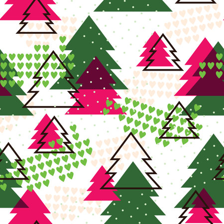 Seamless pattern with Cristmas trees in pink and green colorsのイラスト素材