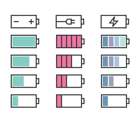Battery icons set for interface in pastel colorsのイラスト素材