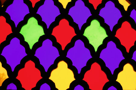 Bright colorful stained glass window in Moroccan style