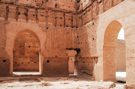 Ruins of El Badi Palace in Marrakesh, historic site in Moroccoの写真素材