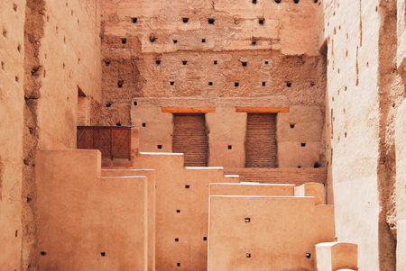 El Badi Palace, historic site in Marrakesh, Moroccoの写真素材