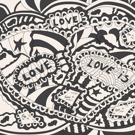 Abstract pattern, hand-drawn, black and whiteのイラスト素材