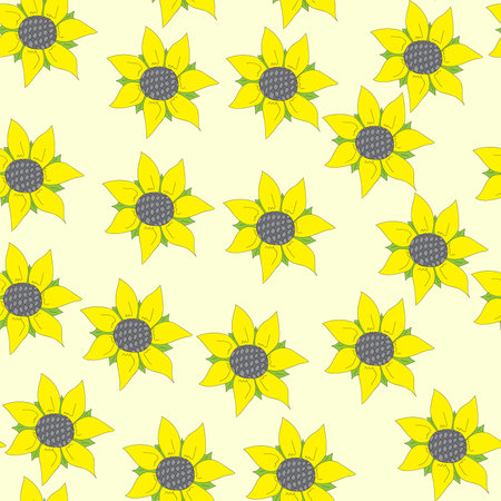 Seamless pattern, colorful, hand-drawn, sunflowerのイラスト素材