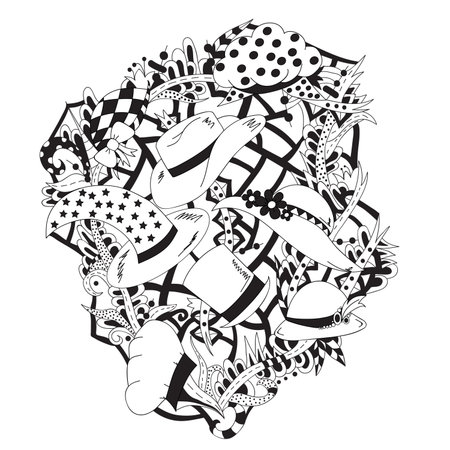 Personal hats.Vector illustration, bright, hand-drawn.のイラスト素材