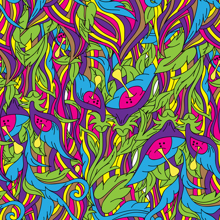 Tropical flowers. Seamless pattern, bright, hand-drawnのイラスト素材