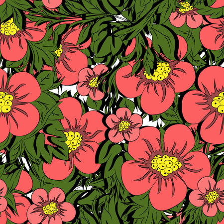 Spring flowers.Seamless pattern, bright, hand-drawnのイラスト素材