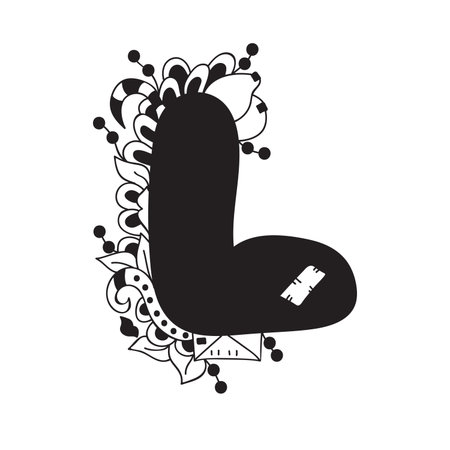 Letter L.Vector illustration, black and white, hand-drawnのイラスト素材