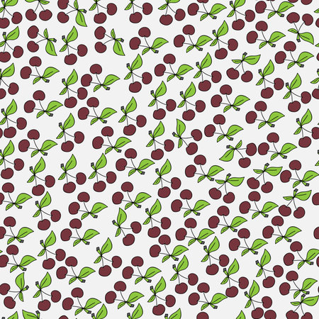 Ripe cherries.Seamless pattern, bright, hand-drawnのイラスト素材