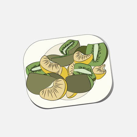 Sliced fruit, kiwi and mandarin on a plateのイラスト素材