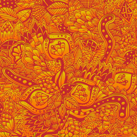 Abstract psychedelic pattern. Vector illustration, painted in red, orange, yellow colors. Doodle, hand-drawnのイラスト素材