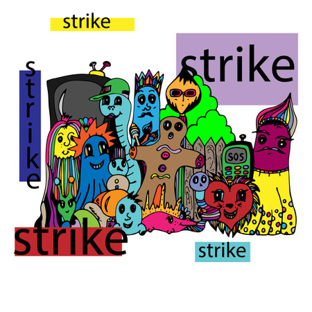 A bunch of monsters. A vector illustration, a cartoon, a doodleのイラスト素材