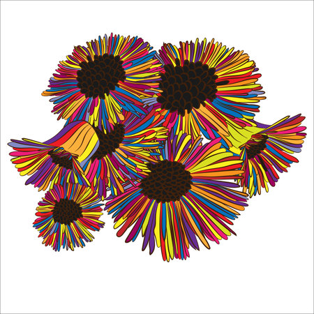 Spring flowers, fluffy, bright.Vector illustration, drawn by handのイラスト素材