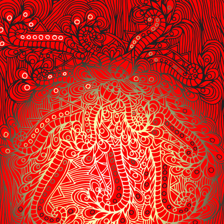 Abstract floral pattern, drawn by hand, circles, lines, leavesのイラスト素材