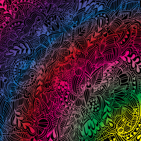 Abstract floral pattern, drawn by hand, circles, lines, leavesのイラスト素材