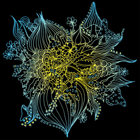 Abstract psychedelic pattern. Mushrooms. Hand drawn sketch. Doodle, bright paint. Cardのイラスト素材