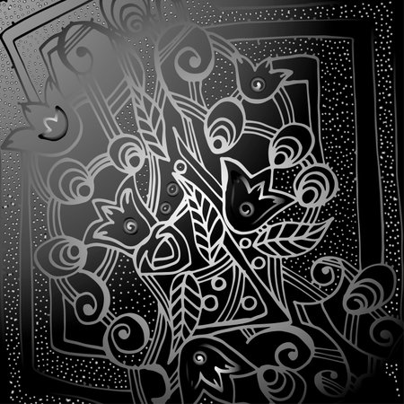 Abstract floral pattern, drawn by hand, circles, lines, leaves. Bright outline.のイラスト素材