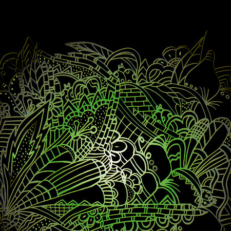 Psychedelic pattern. For meditation, soothing, twisting elements. Doodle drawn by hand. Bright outline.のイラスト素材