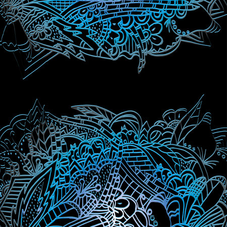 Psychedelic pattern. For meditation, soothing, twisting elements. Doodle drawn by hand. Bright outline.のイラスト素材