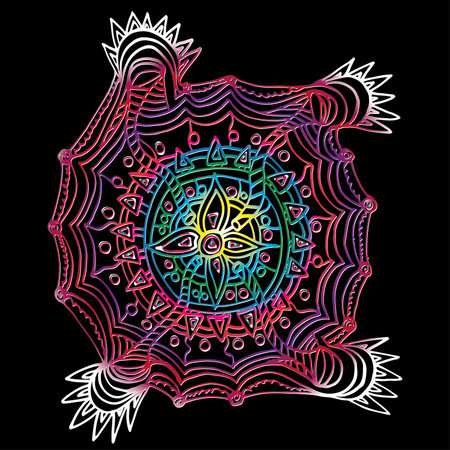 Flower mandala. Decorative round elements, doodle.Hand-drawn sketch. Graphic print.のイラスト素材