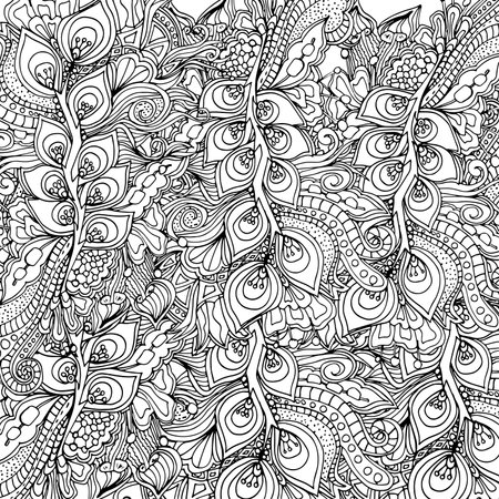 Abstract psychedelic pattern. Mushrooms. Hand drawn sketch. Doodle, bright paint. Cardのイラスト素材